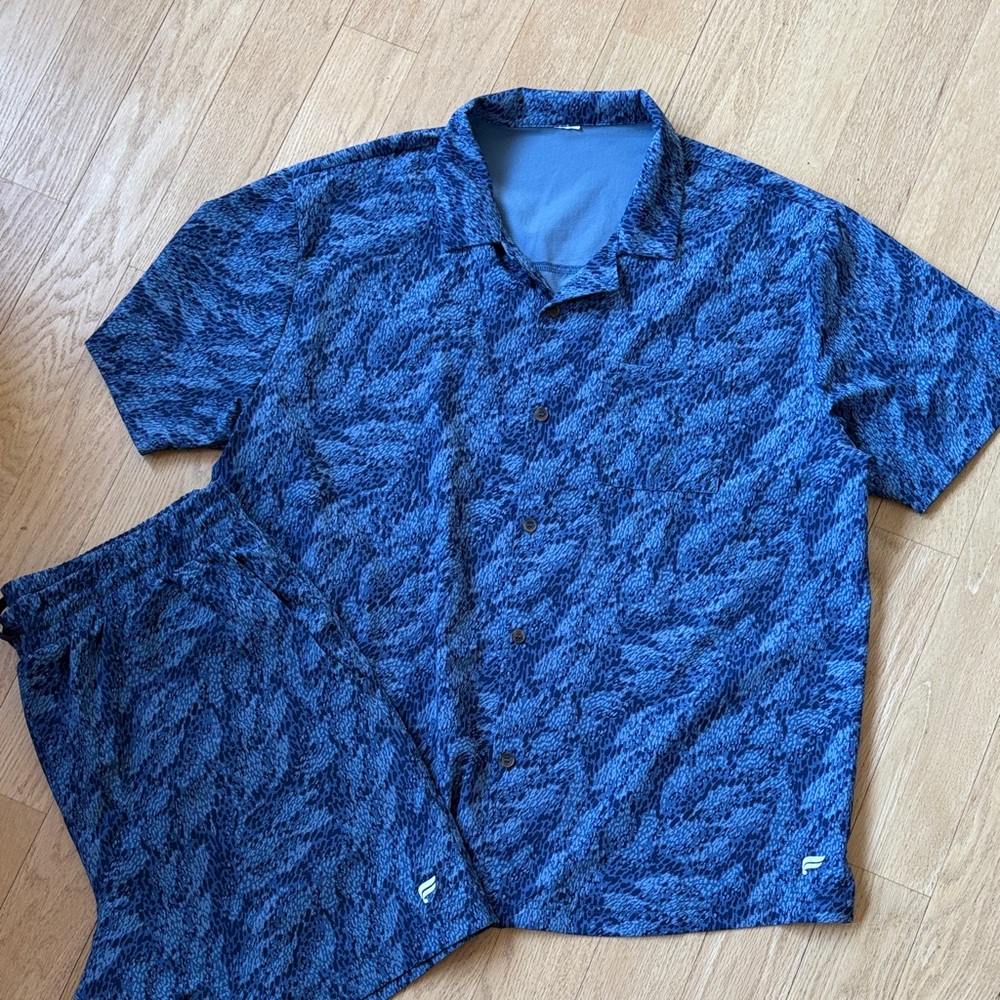 Men’s Fabletics shorts and button down shirt set